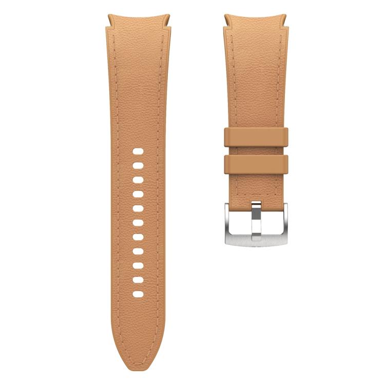 For Samsung Galaxy Watch 7 / 6 / 5 / 4 Silver Pin Buckle Leather Silicone Watch Band