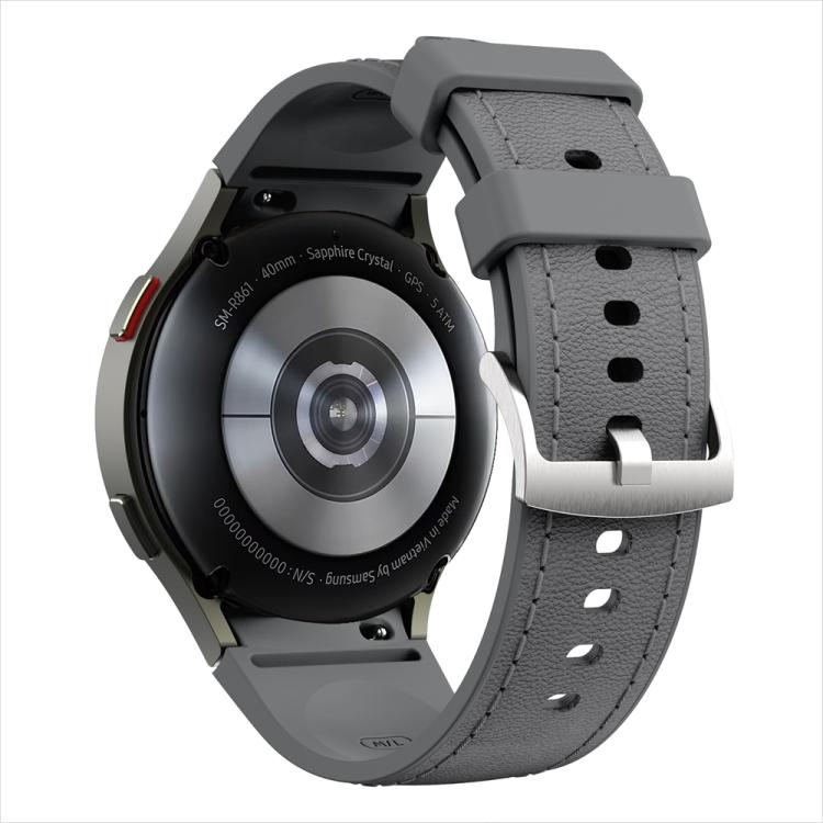 For Samsung Galaxy Watch 7 / 6 / 5 / 4 Silver Pin Buckle Leather Silicone Watch Band
