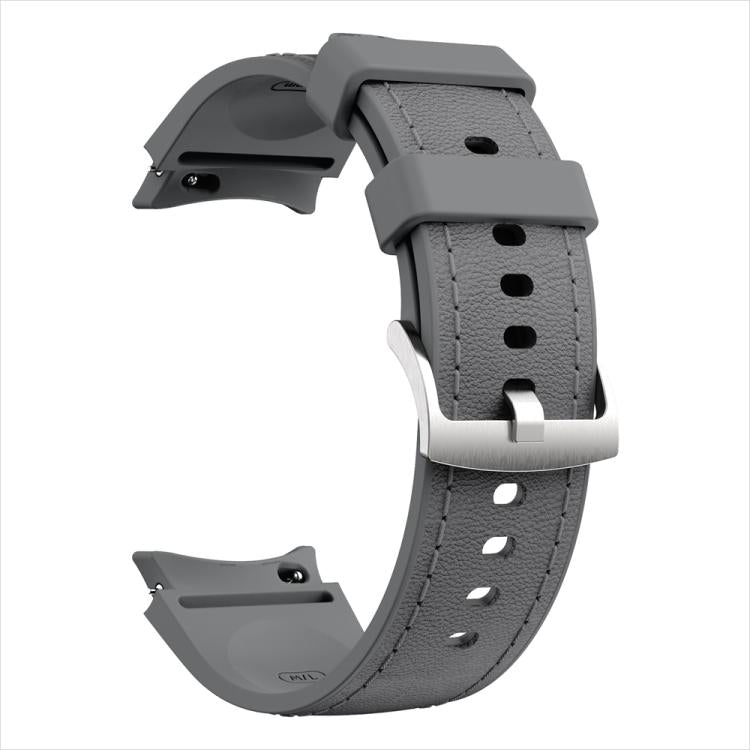For Samsung Galaxy Watch 7 / 6 / 5 / 4 Silver Pin Buckle Leather Silicone Watch Band