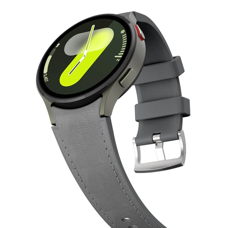 For Samsung Galaxy Watch 7 / 6 / 5 / 4 Silver Pin Buckle Leather Silicone Watch Band