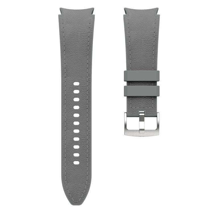 For Samsung Galaxy Watch 7 / 6 / 5 / 4 Silver Pin Buckle Leather Silicone Watch Band