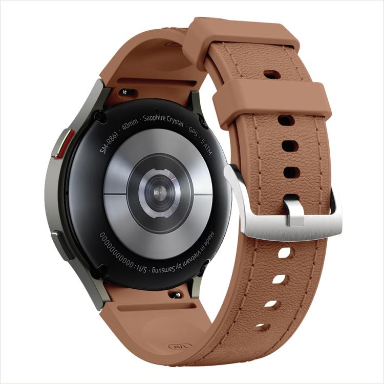 For Samsung Galaxy Watch 7 / 6 / 5 / 4 Silver Pin Buckle Leather Silicone Watch Band