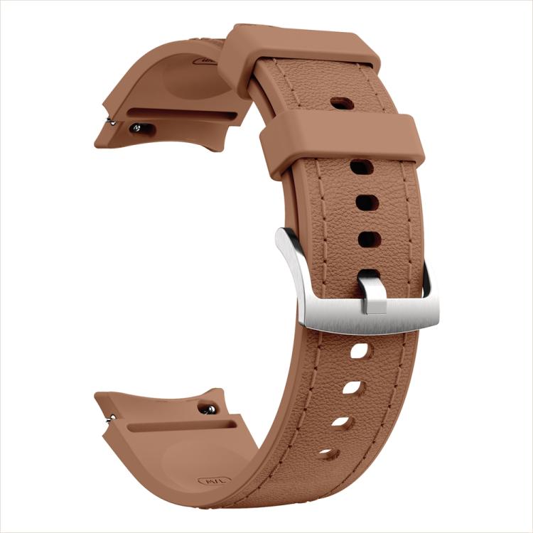 For Samsung Galaxy Watch 7 / 6 / 5 / 4 Silver Pin Buckle Leather Silicone Watch Band
