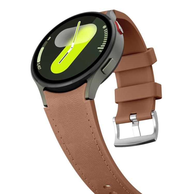 For Samsung Galaxy Watch 7 / 6 / 5 / 4 Silver Pin Buckle Leather Silicone Watch Band