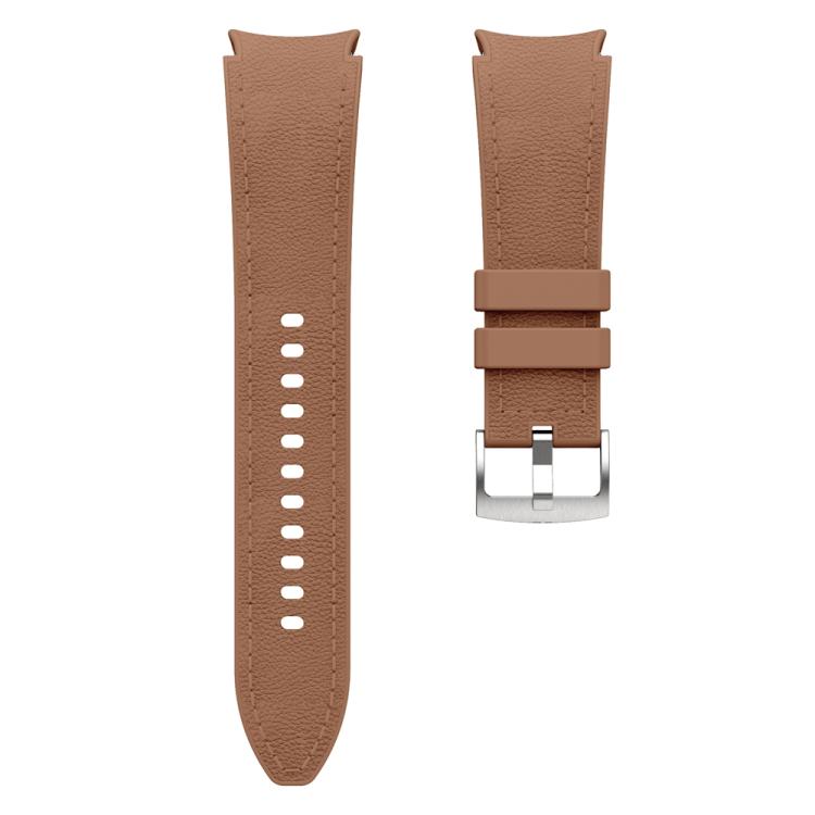 For Samsung Galaxy Watch 7 / 6 / 5 / 4 Silver Pin Buckle Leather Silicone Watch Band