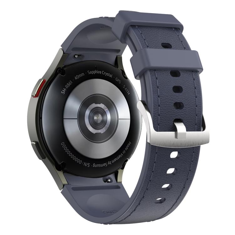 For Samsung Galaxy Watch 7 / 6 / 5 / 4 Silver Pin Buckle Leather Silicone Watch Band