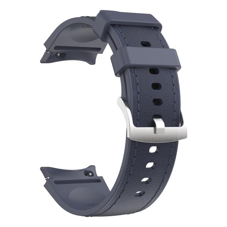For Samsung Galaxy Watch 7 / 6 / 5 / 4 Silver Pin Buckle Leather Silicone Watch Band
