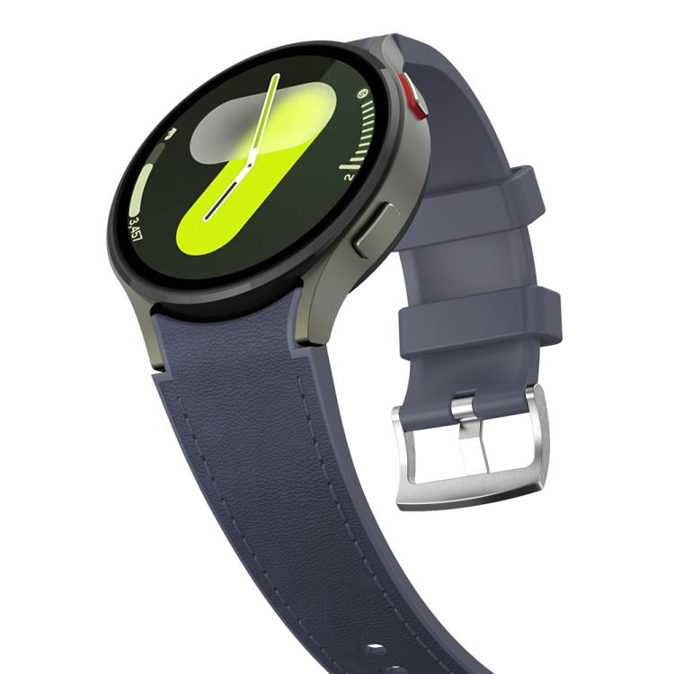 For Samsung Galaxy Watch 7 / 6 / 5 / 4 Silver Pin Buckle Leather Silicone Watch Band