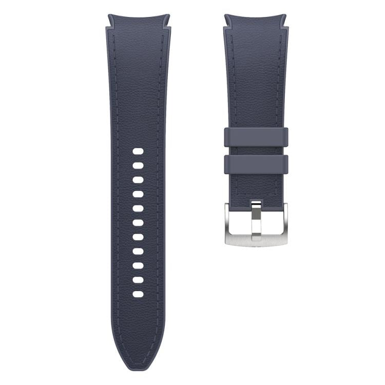 For Samsung Galaxy Watch 7 / 6 / 5 / 4 Silver Pin Buckle Leather Silicone Watch Band
