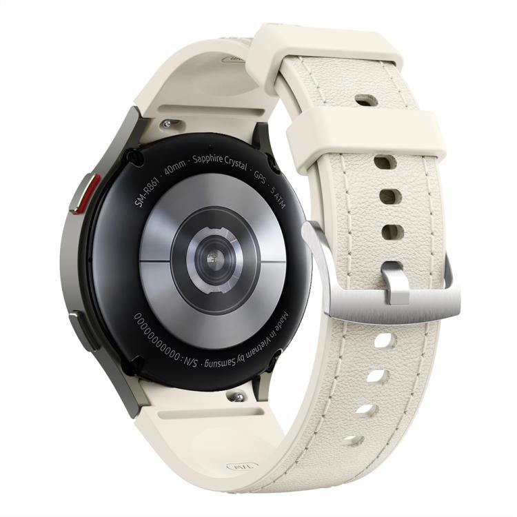 For Samsung Galaxy Watch 7 / 6 / 5 / 4 Silver Pin Buckle Leather Silicone Watch Band
