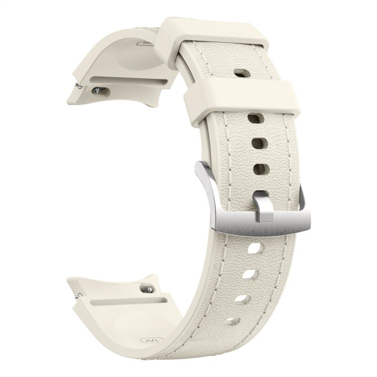 For Samsung Galaxy Watch 7 / 6 / 5 / 4 Silver Pin Buckle Leather Silicone Watch Band