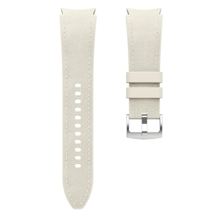 For Samsung Galaxy Watch 7 / 6 / 5 / 4 Silver Pin Buckle Leather Silicone Watch Band