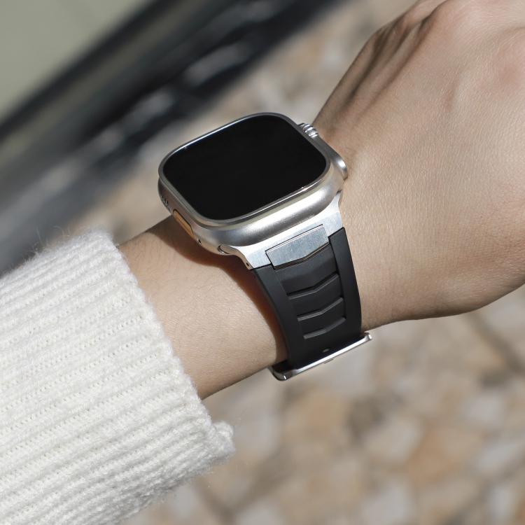 For Apple Watch Ultra / Ultra 2 49mm Stainless Steel Buckle Fluororubber Watch Band