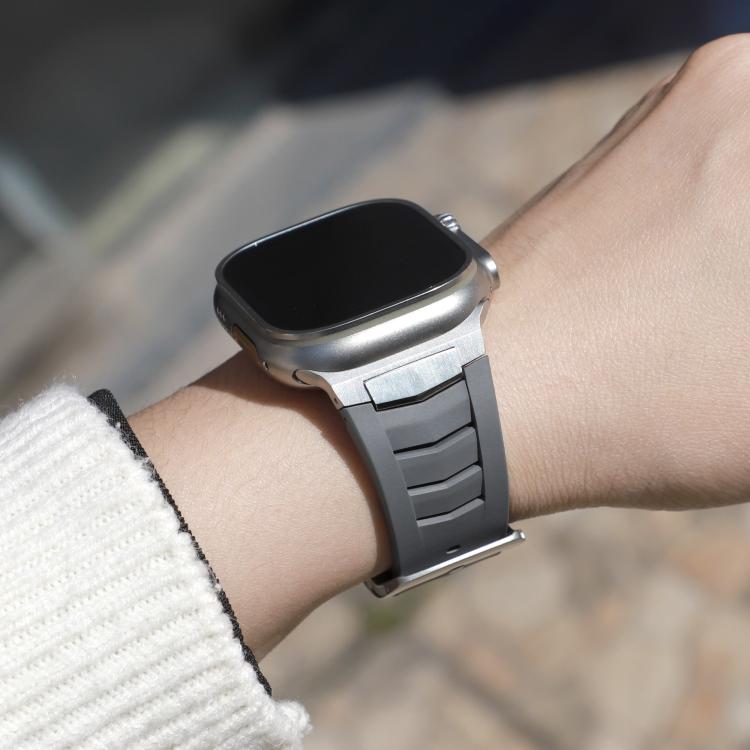 For Apple Watch Ultra / Ultra 2 49mm Stainless Steel Buckle Fluororubber Watch Band