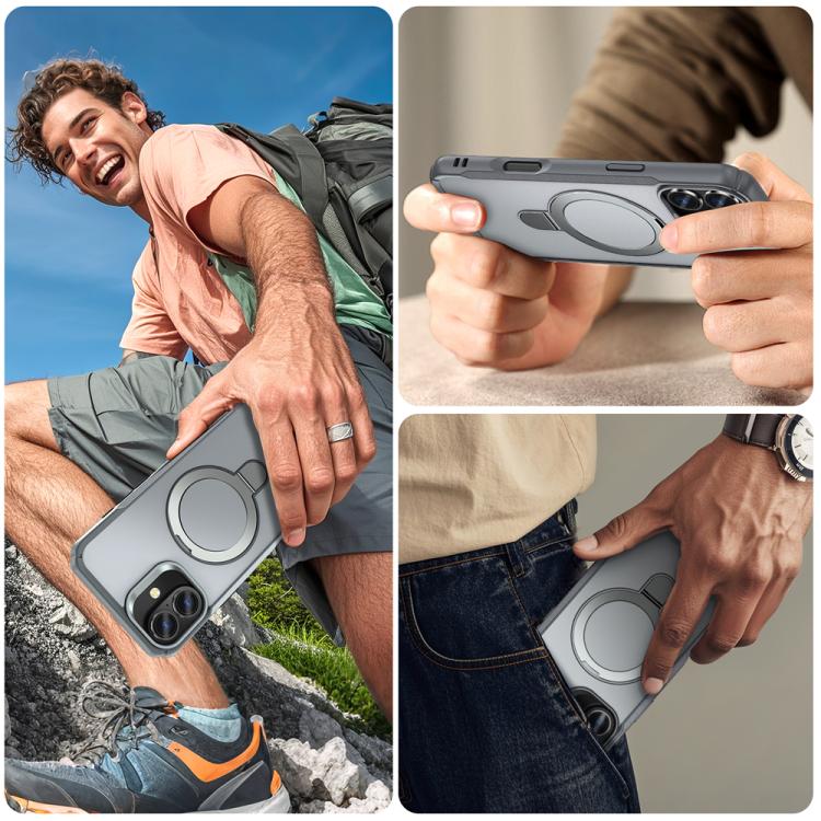 For iPhone 16 Skin Feel Magnetic Holder MagSafe Phone Case