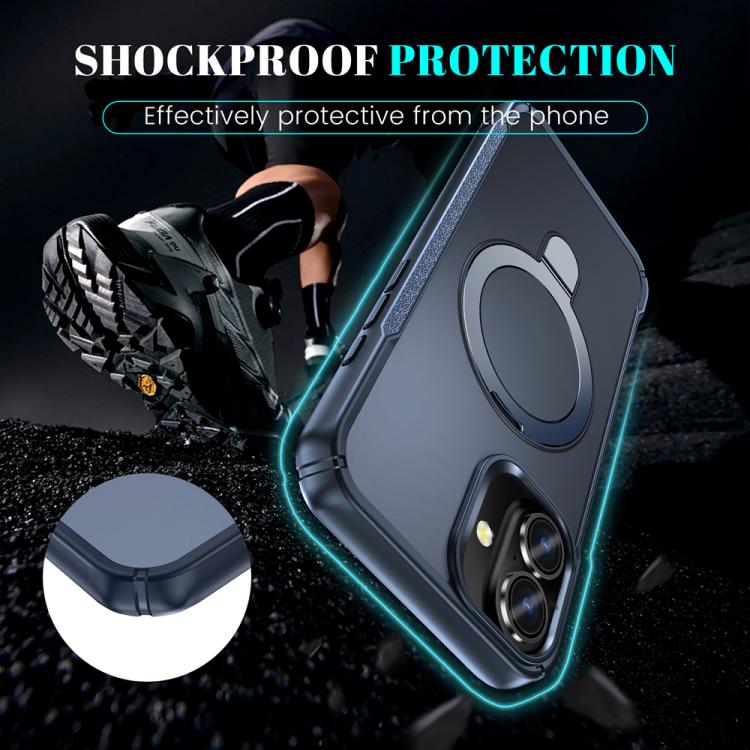 For iPhone 16 Plus Skin Feel Magnetic Holder MagSafe Phone Case