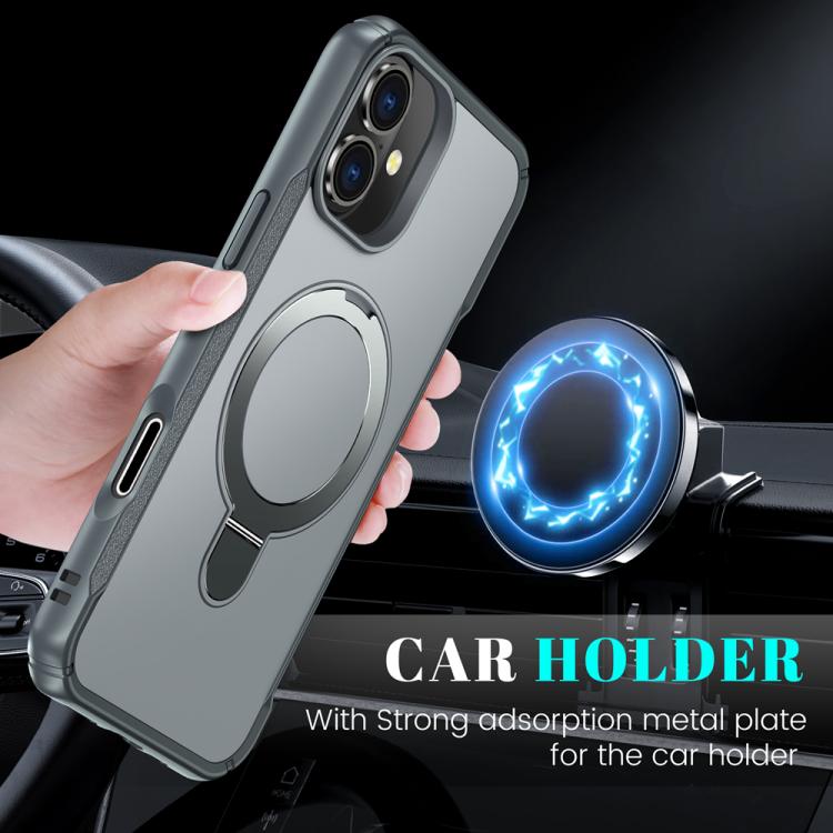 For iPhone 16 Plus Skin Feel Magnetic Holder MagSafe Phone Case