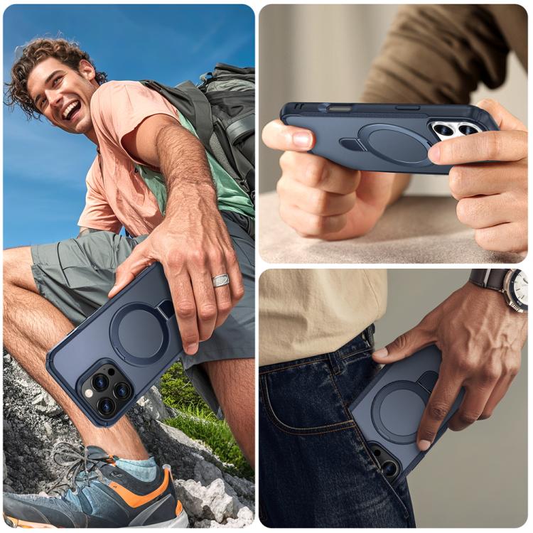 For iPhone 16 Pro Skin Feel Magnetic Holder MagSafe Phone Case