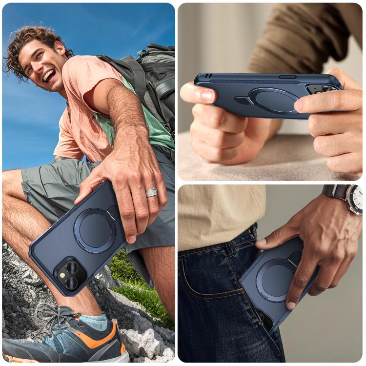For iPhone 15 Skin Feel Magnetic Holder MagSafe Phone Case