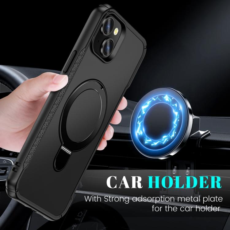 For iPhone 15 Plus / 14 Plus Skin Feel Magnetic Holder MagSafe Phone Case