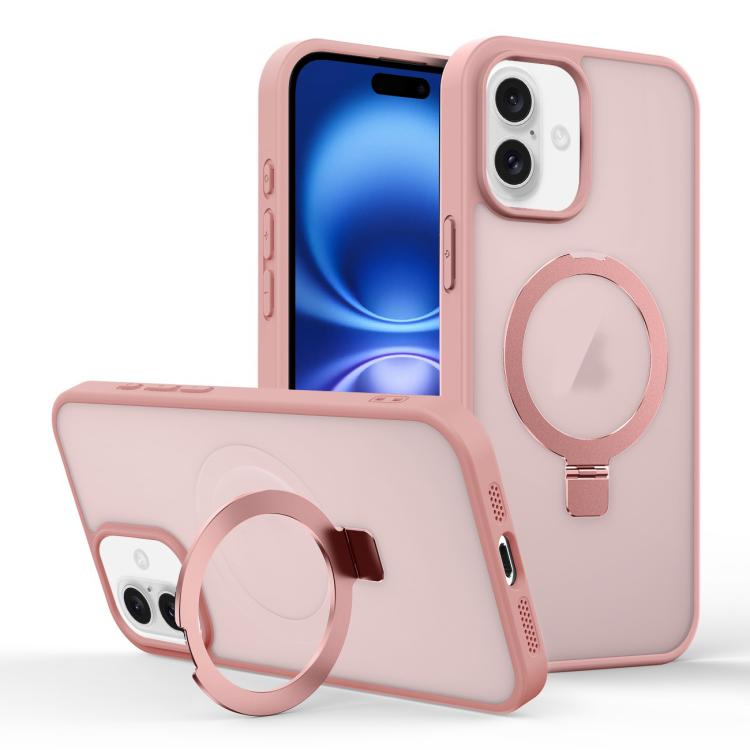 For iPhone 16 Plus Skin-feel Ring MagSafe Holder Phone Case