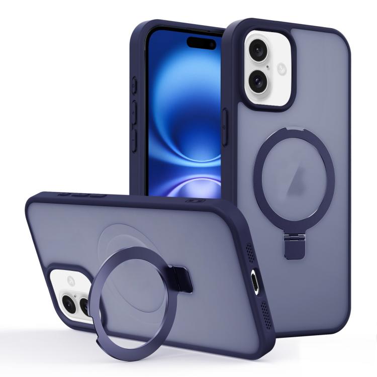 For iPhone 16 Skin-feel Ring MagSafe Holder Phone Case