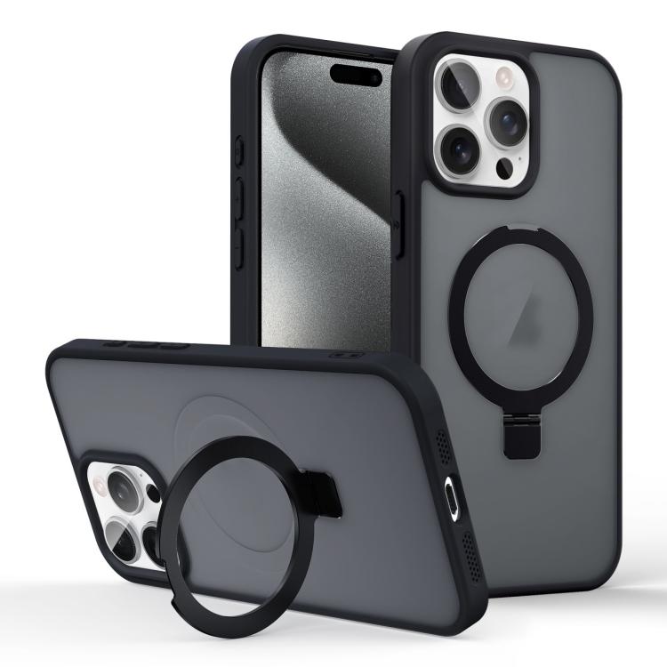For iPhone 15 Pro Skin-feel Ring MagSafe Holder Phone Case