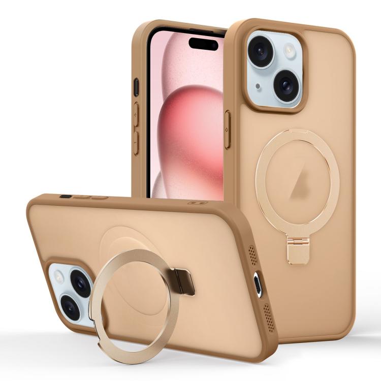 For iPhone 15 Plus Skin-feel Ring MagSafe Holder Phone Case