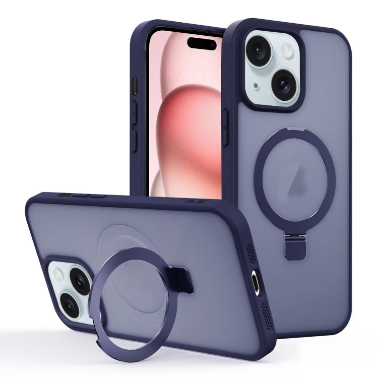 For iPhone 15 Plus Skin-feel Ring MagSafe Holder Phone Case
