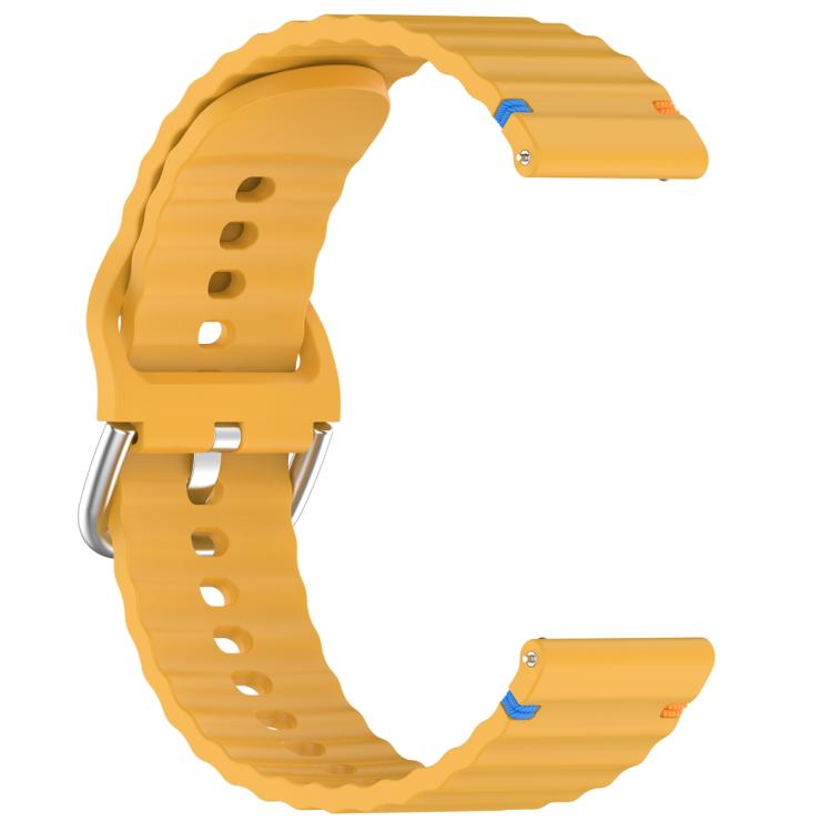20mm Silver Steel Buckle Wavy Grain Stitched Silicone Watch Band