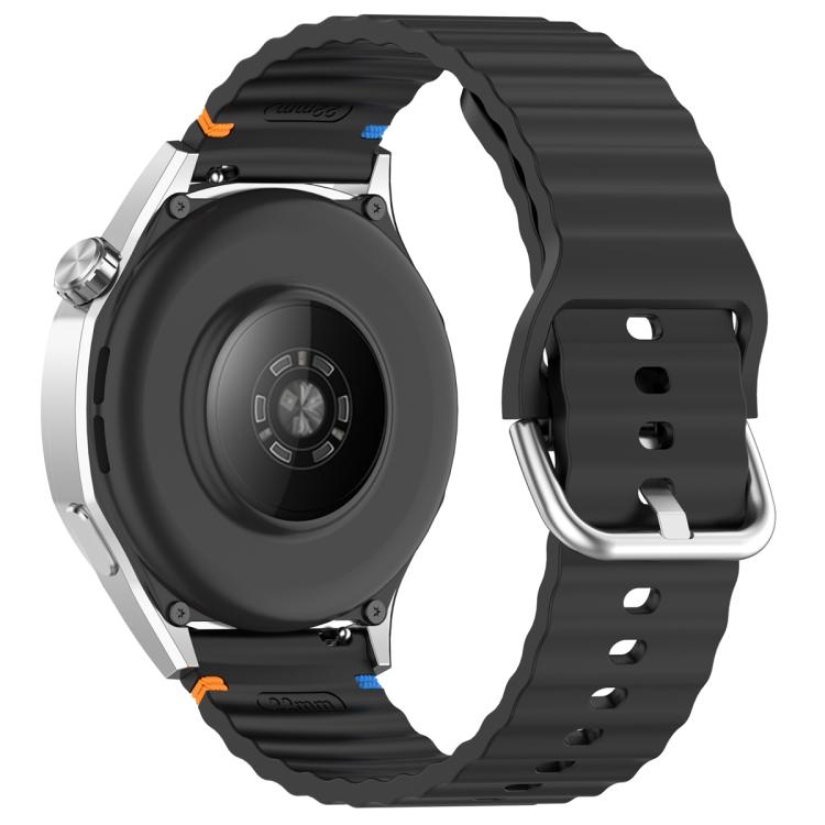 20mm Silver Steel Buckle Wavy Grain Stitched Silicone Watch Band