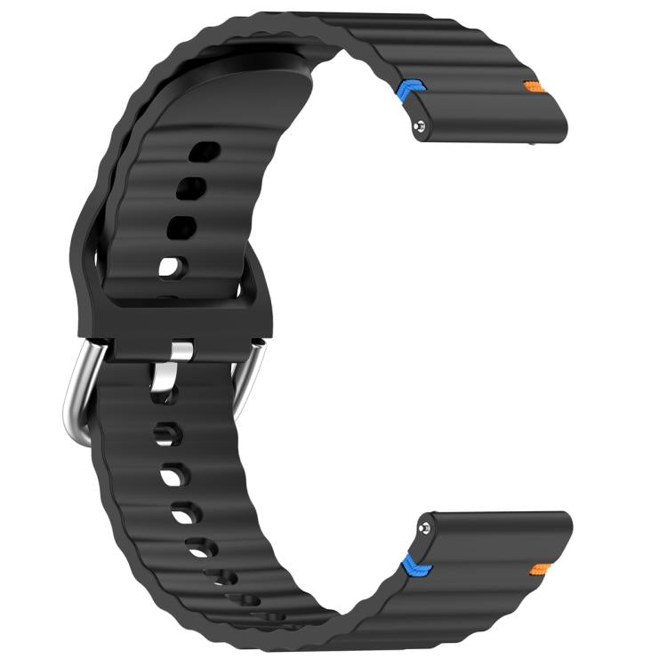20mm Silver Steel Buckle Wavy Grain Stitched Silicone Watch Band