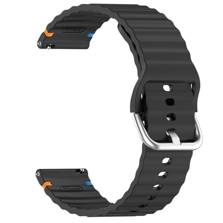 20mm Silver Steel Buckle Wavy Grain Stitched Silicone Watch Band