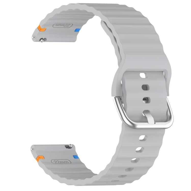 20mm Silver Steel Buckle Wavy Grain Stitched Silicone Watch Band