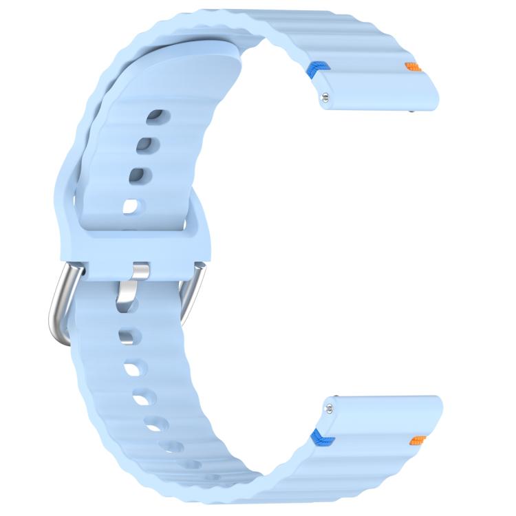 20mm Silver Steel Buckle Wavy Grain Stitched Silicone Watch Band