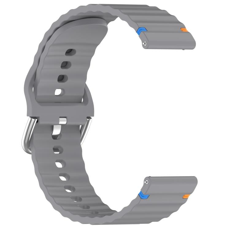 20mm Silver Steel Buckle Wavy Grain Stitched Silicone Watch Band
