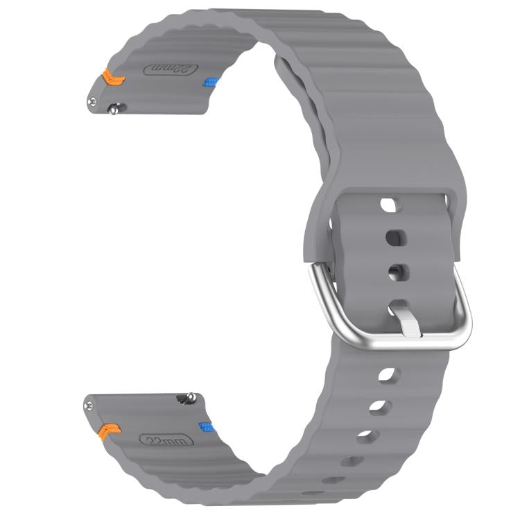 20mm Silver Steel Buckle Wavy Grain Stitched Silicone Watch Band