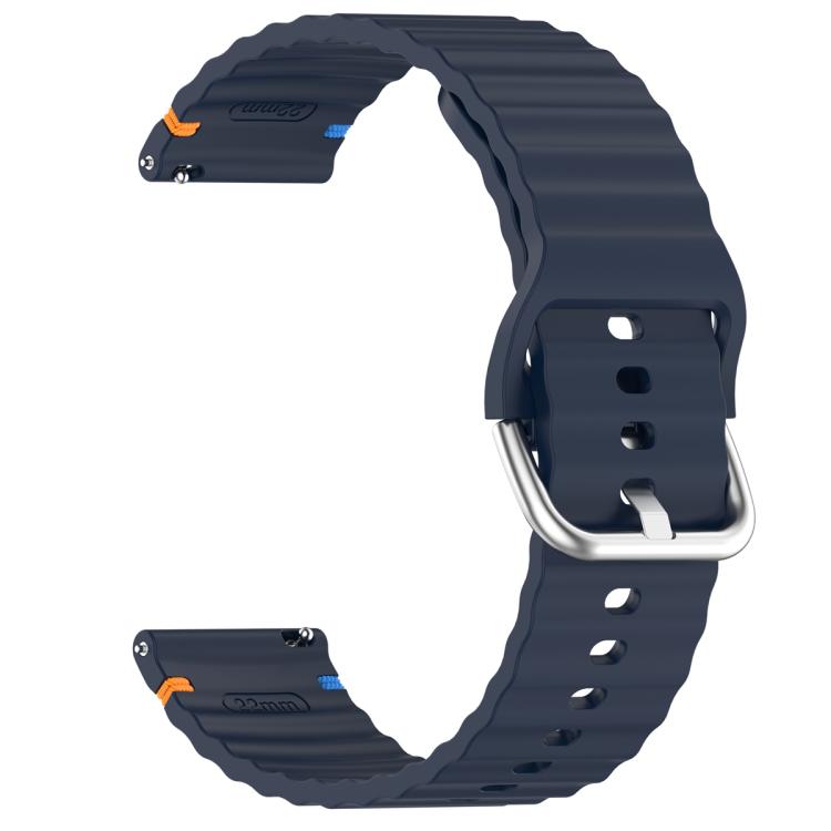 20mm Silver Steel Buckle Wavy Grain Stitched Silicone Watch Band