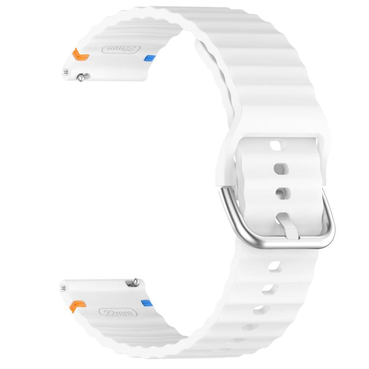 22mm Silver Steel Buckle Wavy Grain Stitched Silicone Watch Band