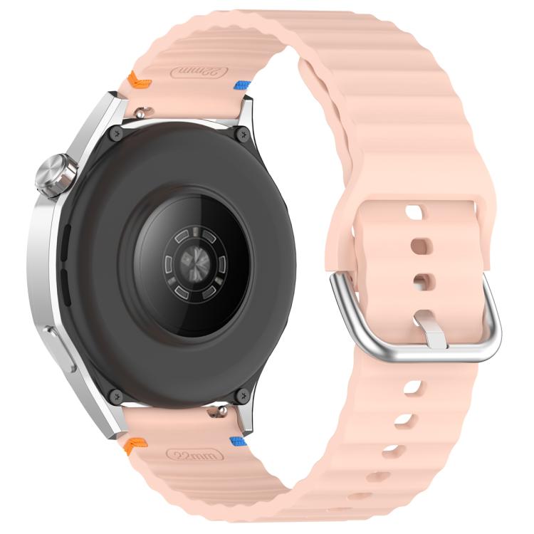 22mm Silver Steel Buckle Wavy Grain Stitched Silicone Watch Band