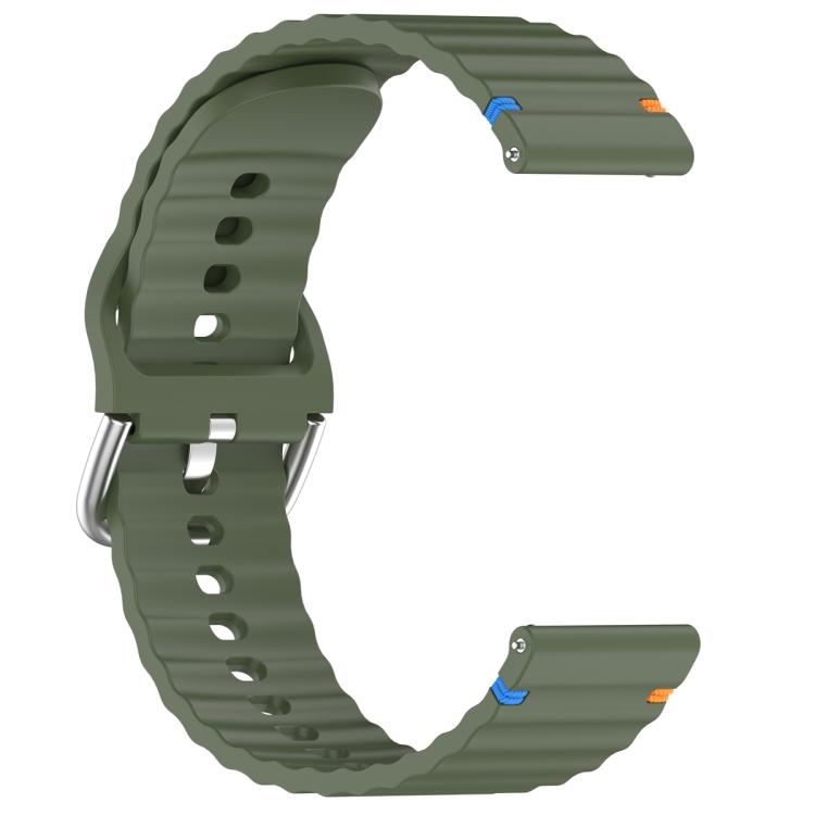 22mm Silver Steel Buckle Wavy Grain Stitched Silicone Watch Band