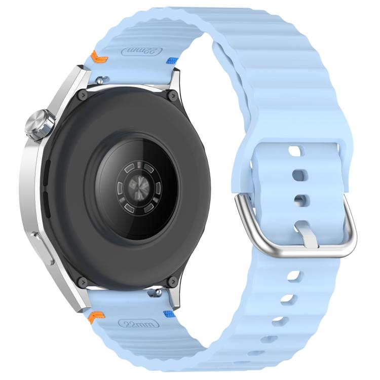22mm Silver Steel Buckle Wavy Grain Stitched Silicone Watch Band