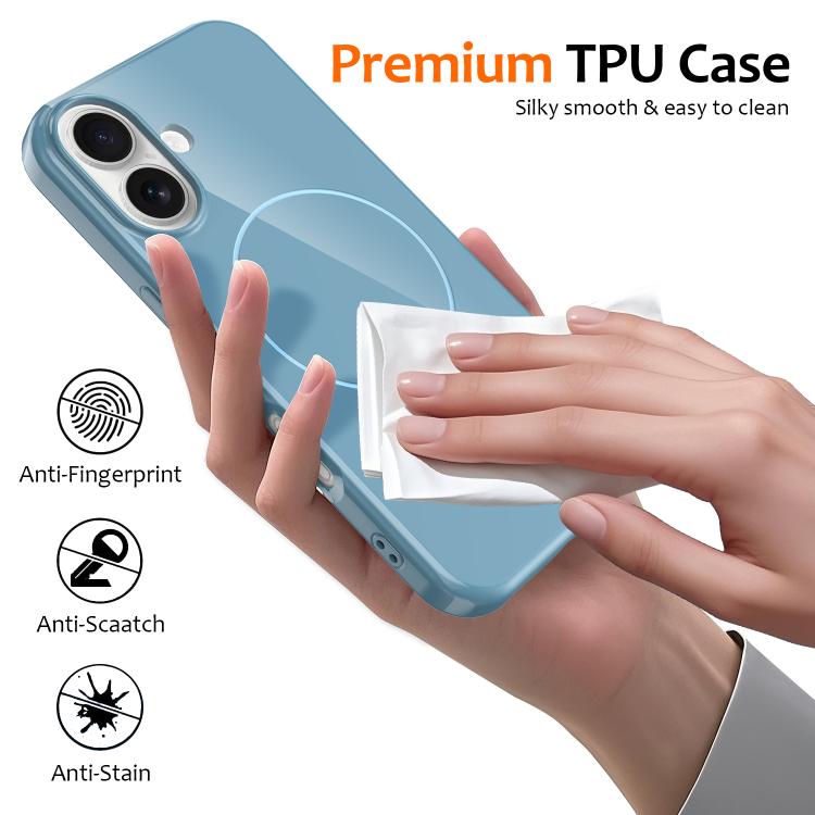 For iPhone 16 Plus Glossy TPU Shockproof MagSafe Phone Case with Lanyard
