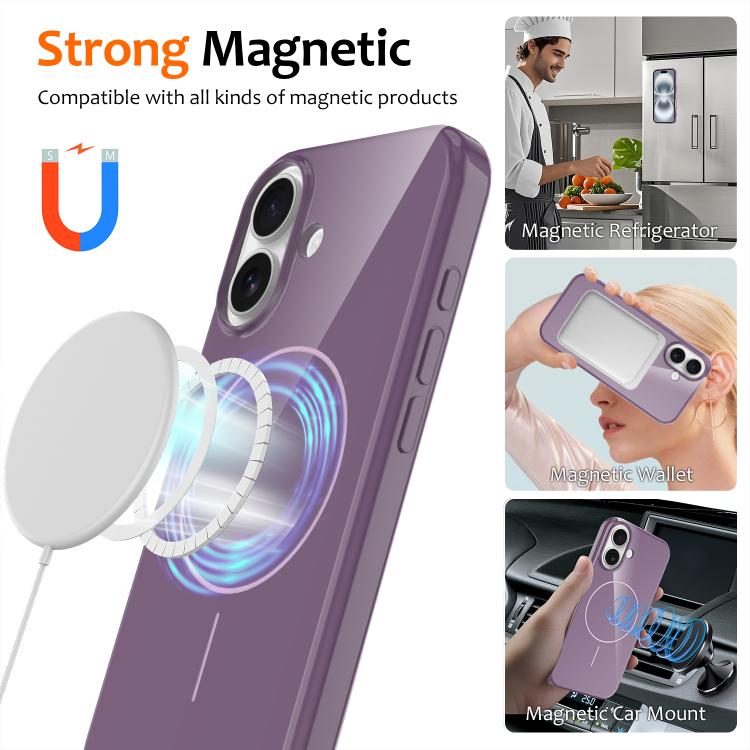 For iPhone 16 Plus Glossy TPU Shockproof MagSafe Phone Case with Lanyard