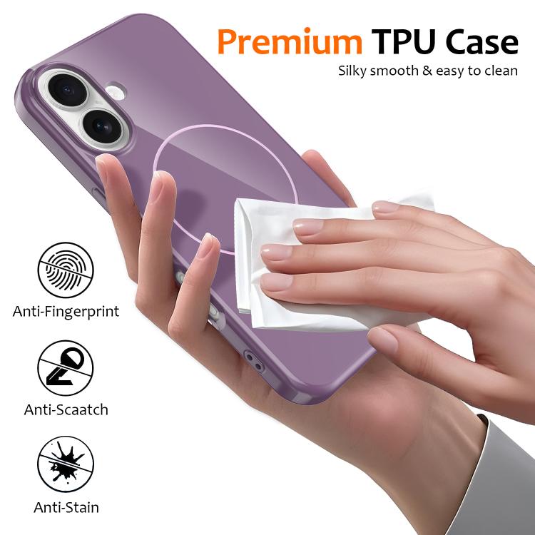For iPhone 16 Plus Glossy TPU Shockproof MagSafe Phone Case with Lanyard