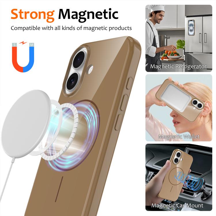 For iPhone 16 Glossy TPU Shockproof MagSafe Phone Case with Lanyard