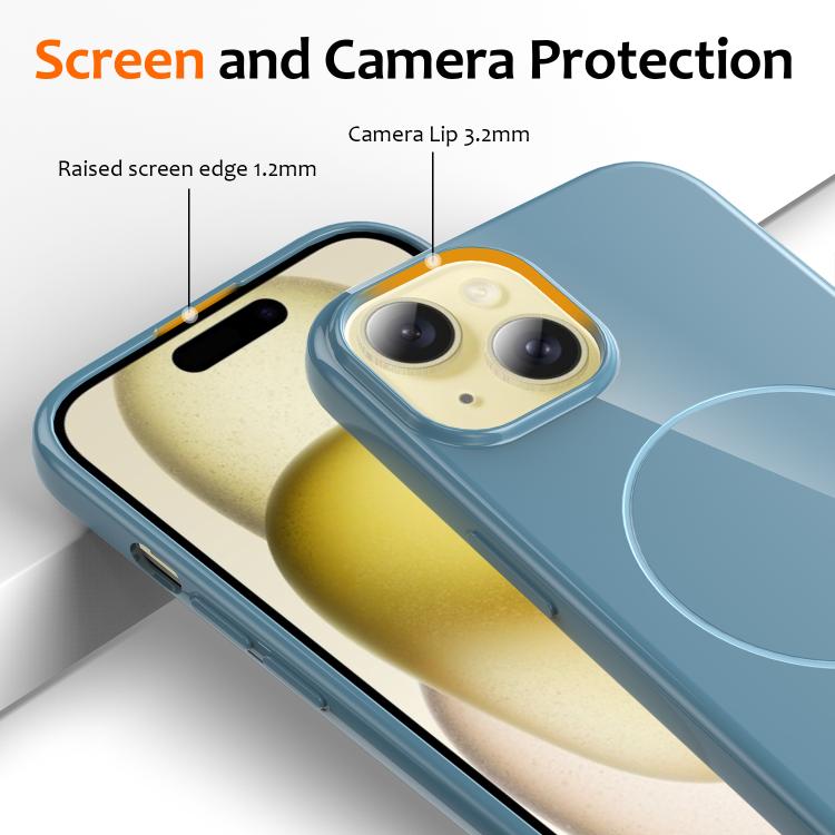 For iPhone 15 Plus Glossy TPU Shockproof MagSafe Phone Case with Lanyard