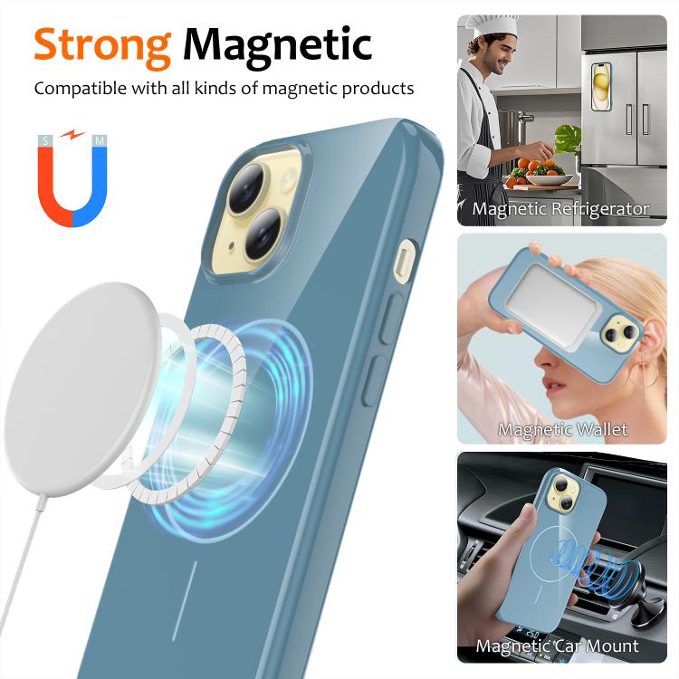 For iPhone 15 Glossy TPU Shockproof MagSafe Phone Case with Lanyard