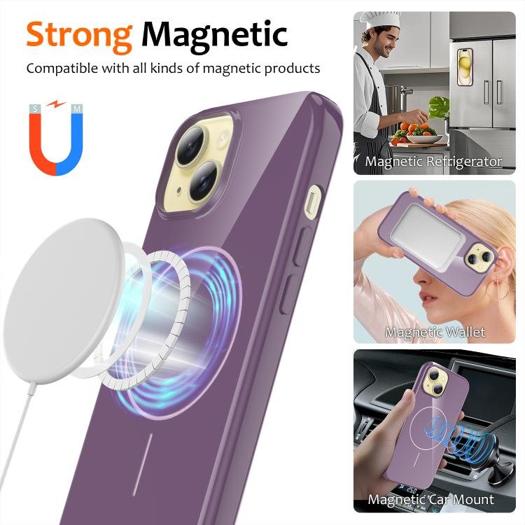 For iPhone 15 Glossy TPU Shockproof MagSafe Phone Case with Lanyard