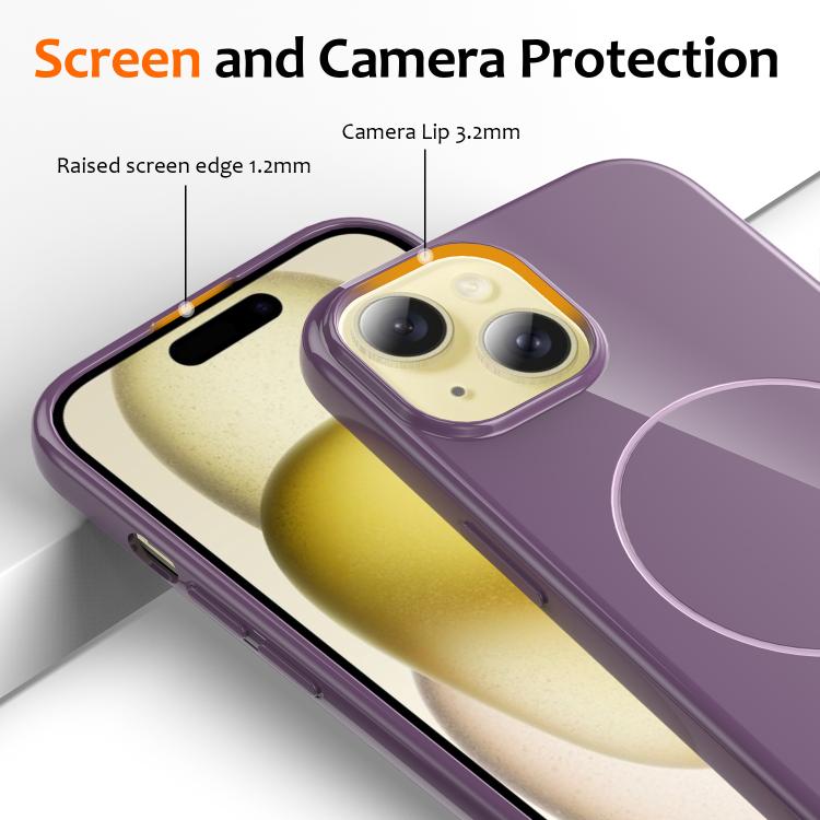 For iPhone 15 Glossy TPU Shockproof MagSafe Phone Case with Lanyard